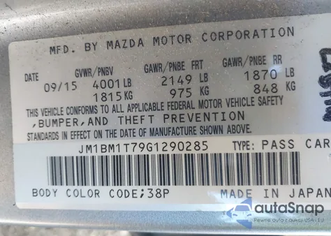 2016 Mazda Mazda3 I Sport from USA, damaged, VIN JM1BM1T79G1290285